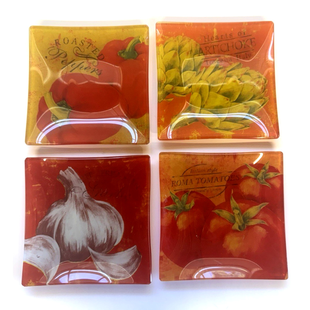 Classique Italiano Veggies 6" Square Glass Dishes Set of 4 Assorted Images